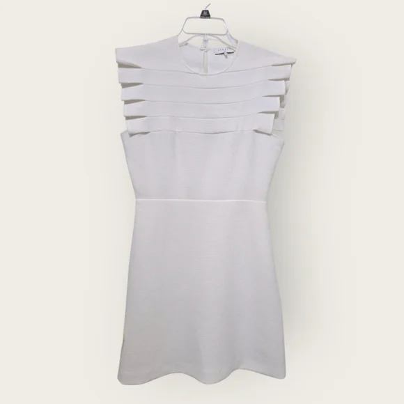 Sandro Paris White Laurena Mini Dress Size 38/US 6 Pleated Ruffle EUC - Picture 4 of 16